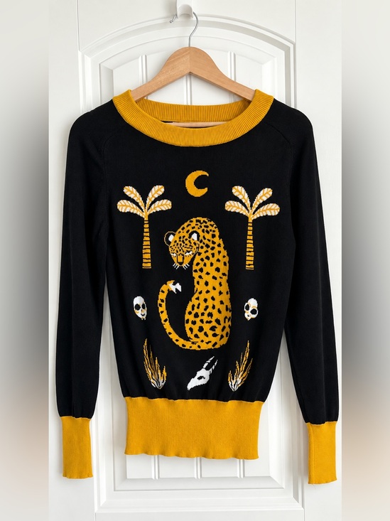 OXKnit Sweaters - OXKnit 70s Cheetah Jacquard Polo Knit Sweater Small